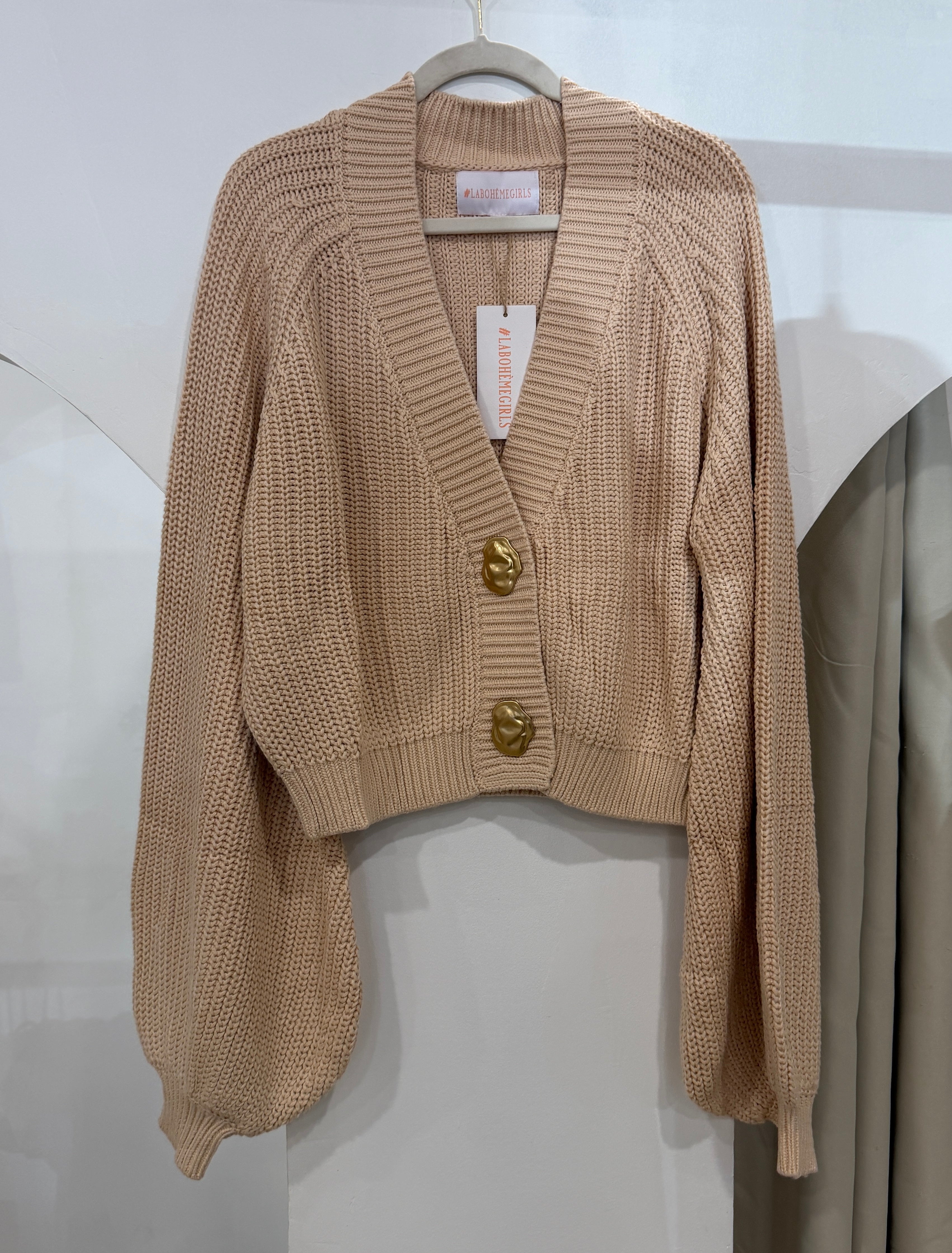 La Boheme Elsie Cropped Stone Cardigan